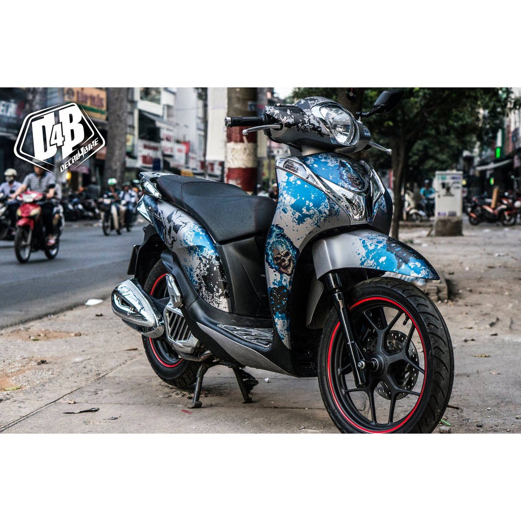 Tem trùm xe SH Mode Blue Ghost Rider
