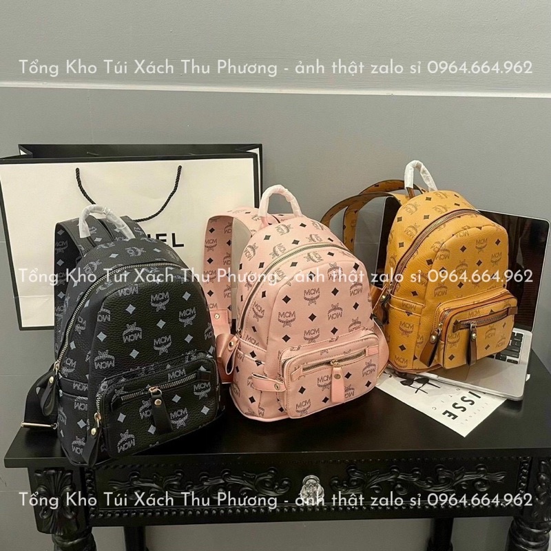 Balo MC.M - L.vv - Đio chất liệu da cao cấp, balo đi chơi in họa tiết chữ size nhỡ siêu xinh