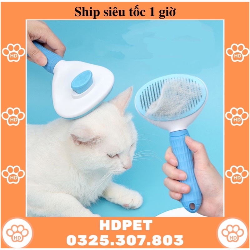 Lược chải lông chó mèo CLEAN cao cấp răng inox - Bàn chải lông chó mèo (có đẩy lông)