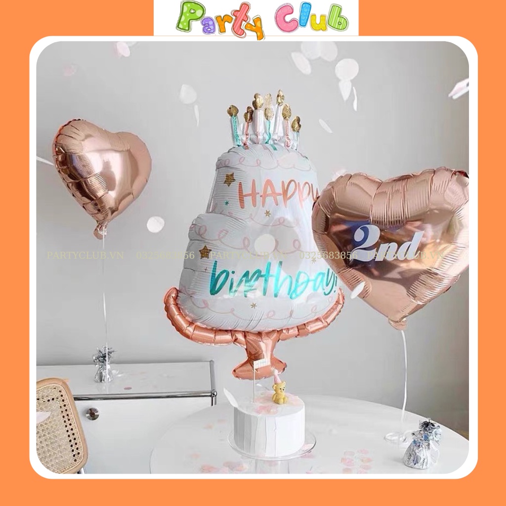 Bóng bánh kem Happy Birth Day màu trắng vintage trang trí sinh nhật