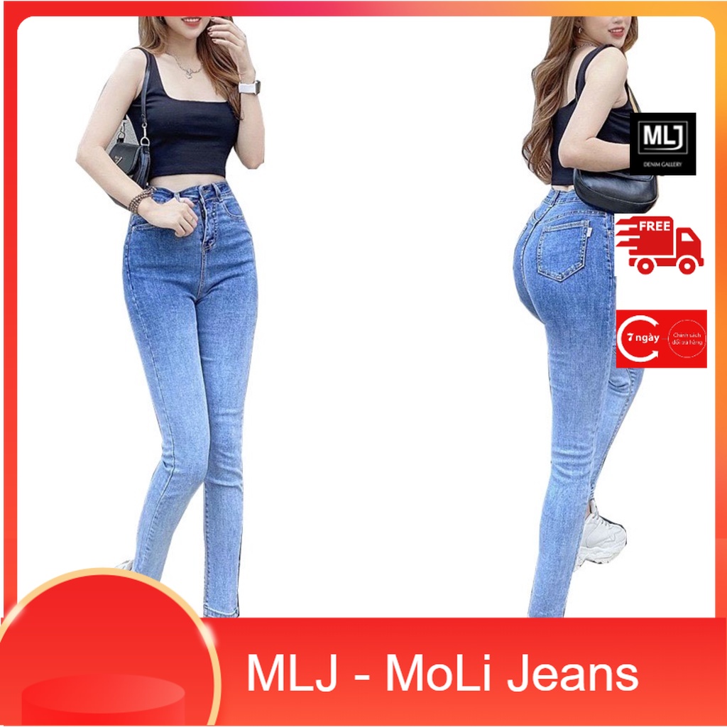 Quần jean dài lưng cao BIGSIZE Lưng siêu cao, loang 2 màu, co dãn mạnh rẻ đẹp dành cho người béo 3950 Moliruan