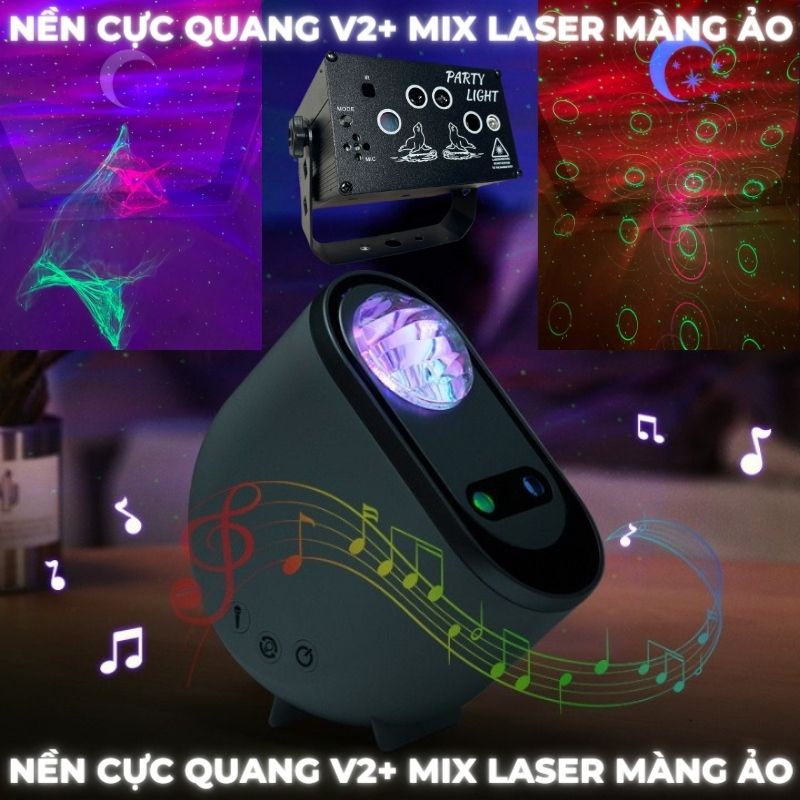 Đèn bay phòng thiên hà V2 Plus , đèn chiếu sao dải ngân hà trôi nháy theo nhạc, dùng trang trí phòng ngủ , phòng bay