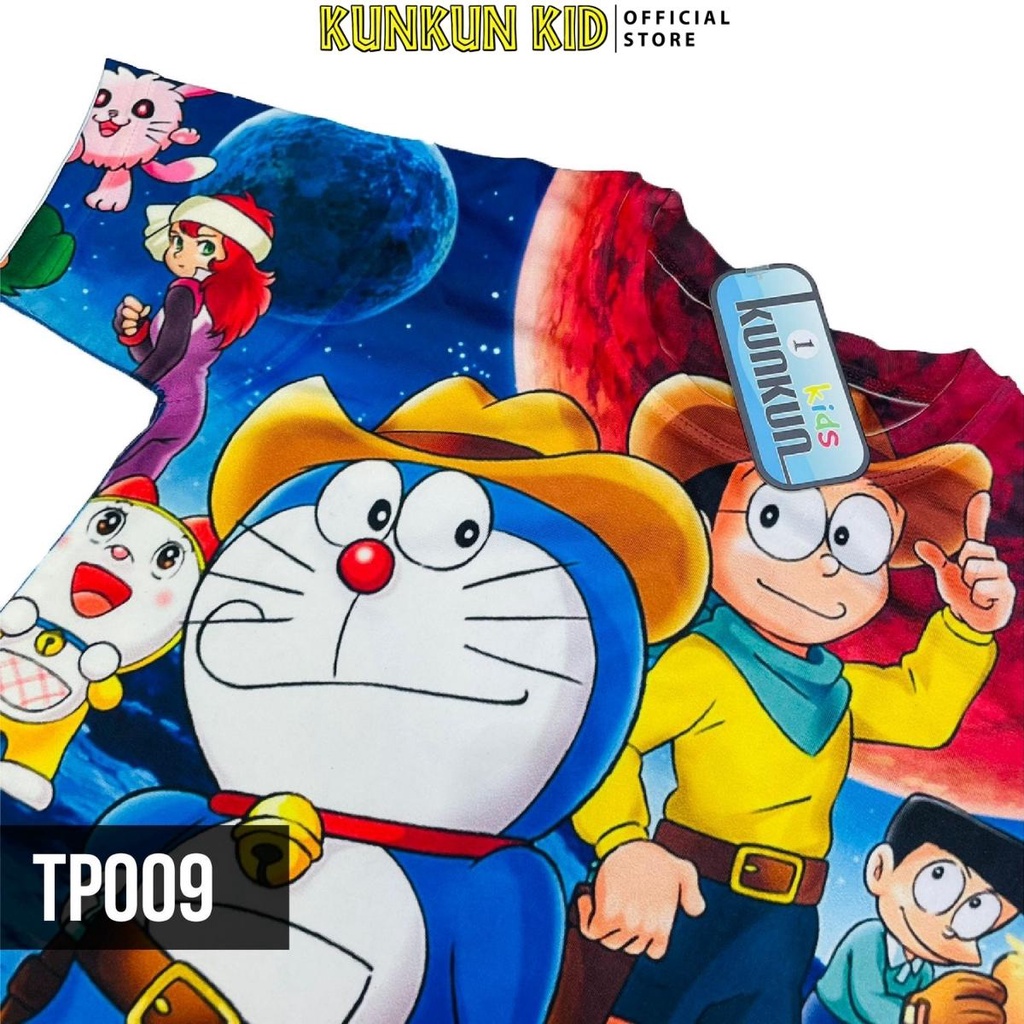 Quần áo bé trai In 3D hình Doraemon size đại 10-40kg Kunkun Kid TP009 - Đồ bộ trẻ em 3-12 tuổi