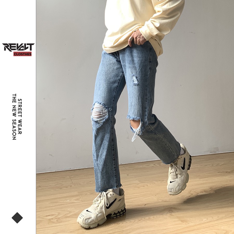 Quần jean nam Hàn Quốc, Quần bò nam rách 2 gối kiểu dáng skinny, form cực đẹp cực dễ phối đồ RevoltClothes/21ss