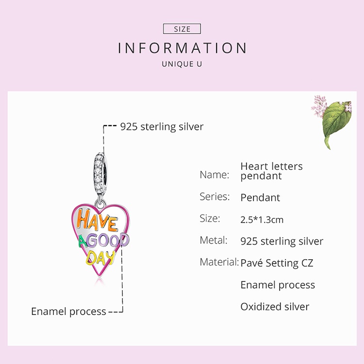 Mặt đồ trang sức BAMOER SCC2234 làm từ bạc bạc 925 hình trái tim khắc chữ