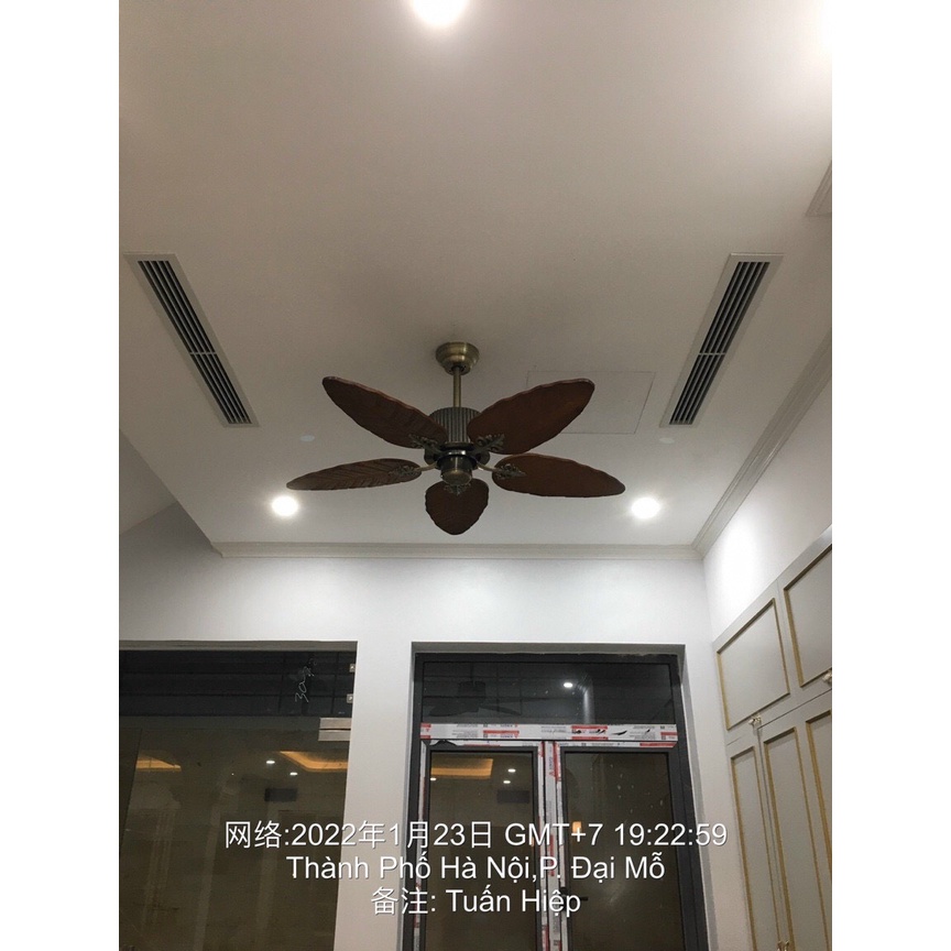 Quạt trần đèn hình lá cây cánh gỗ,6 tốc độ gió,điều khiển từ xa decor phòng khách,ngủ,nhà hàng,spa,quán cafe