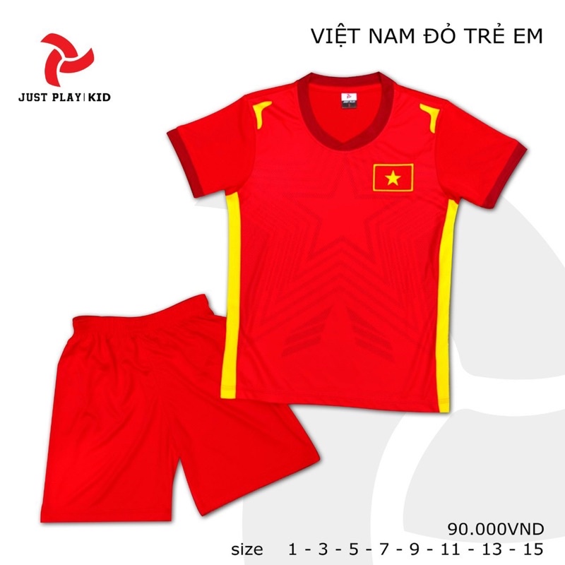 [TRẺ EM MẪU HOT]- Set bộ Quần áo đá banh trẻ em Việt Nam - Đỏ &Trắng- Thun lạnh - Vải đẹp
