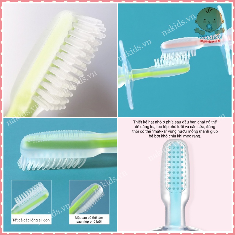 Bàn Chải Silicon Cho Bé Tập Đánh Răng, Chất Liệu Mềm Mại cho bé từ 1 - 3 tuổi