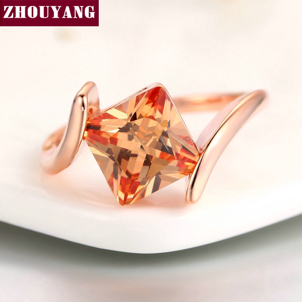 Nhẫn nữ Công chúa vuông cắt lê màu hồng Màu vàng sức thời lê Áo ZYR419