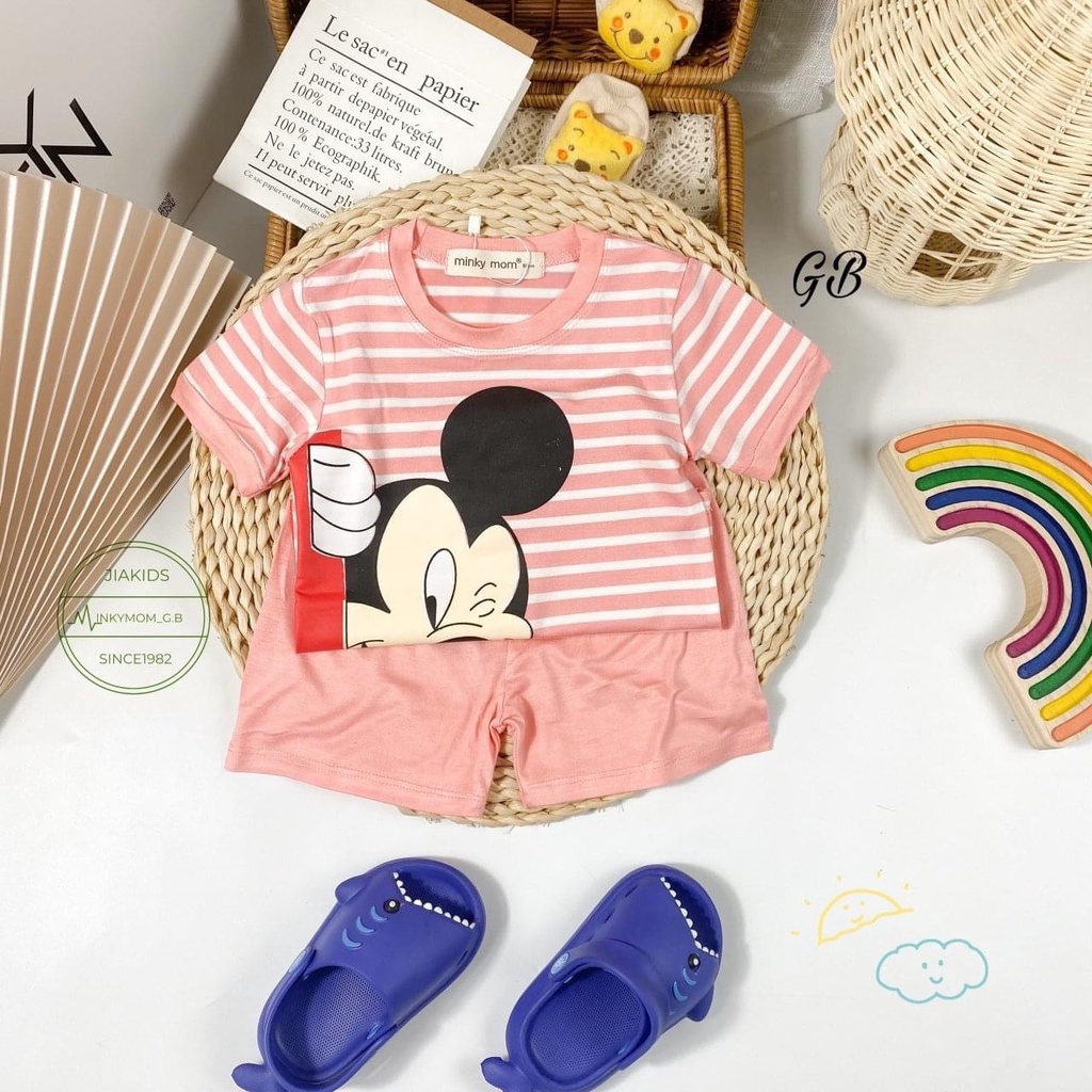 Bộ Quần Áo Ngắn Tay Minky Mom, Vải Thun Lạnh Thoáng Mát, In Hoạ Tiết Hoạt Hình - Mã:  MMCT7
