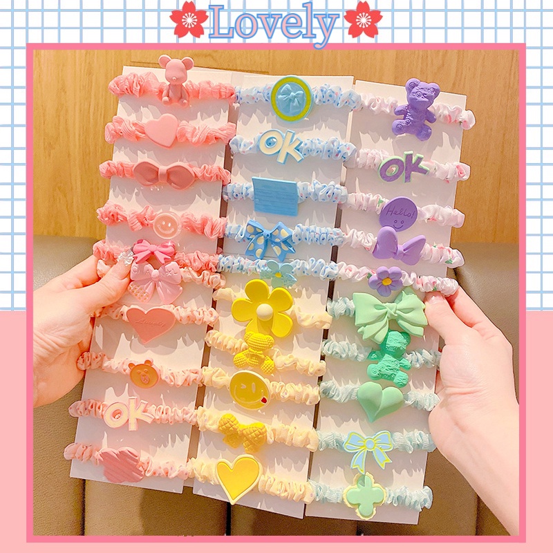 Set 5 Dây Buộc Tóc Cao Su Họa Tiết Hoạt Hình Phong Cách Hàn Quốc Đáng Yêu Cho Bé