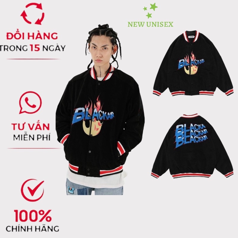Áo Khoác Nhung Form Rộng Cúc Bấm Phối Ngọn Lửa Kèm Chữ BLACKAR Siêu Cá Tính tp068 [NewUnisex]