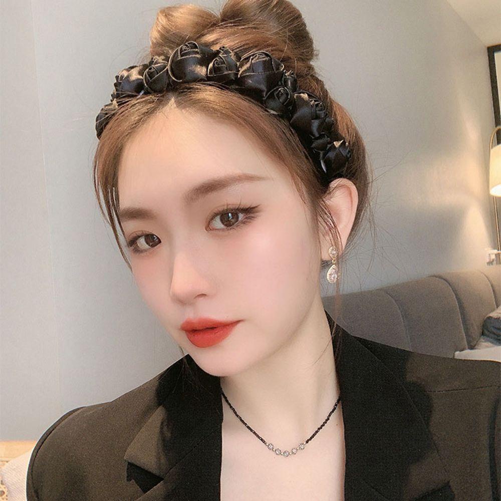 Băng Đô Cài Tóc Bản Rộng Màu Trơn Họa Tiết Hoa Phong Cách Vintage Ngọt Ngào Cho Nữ