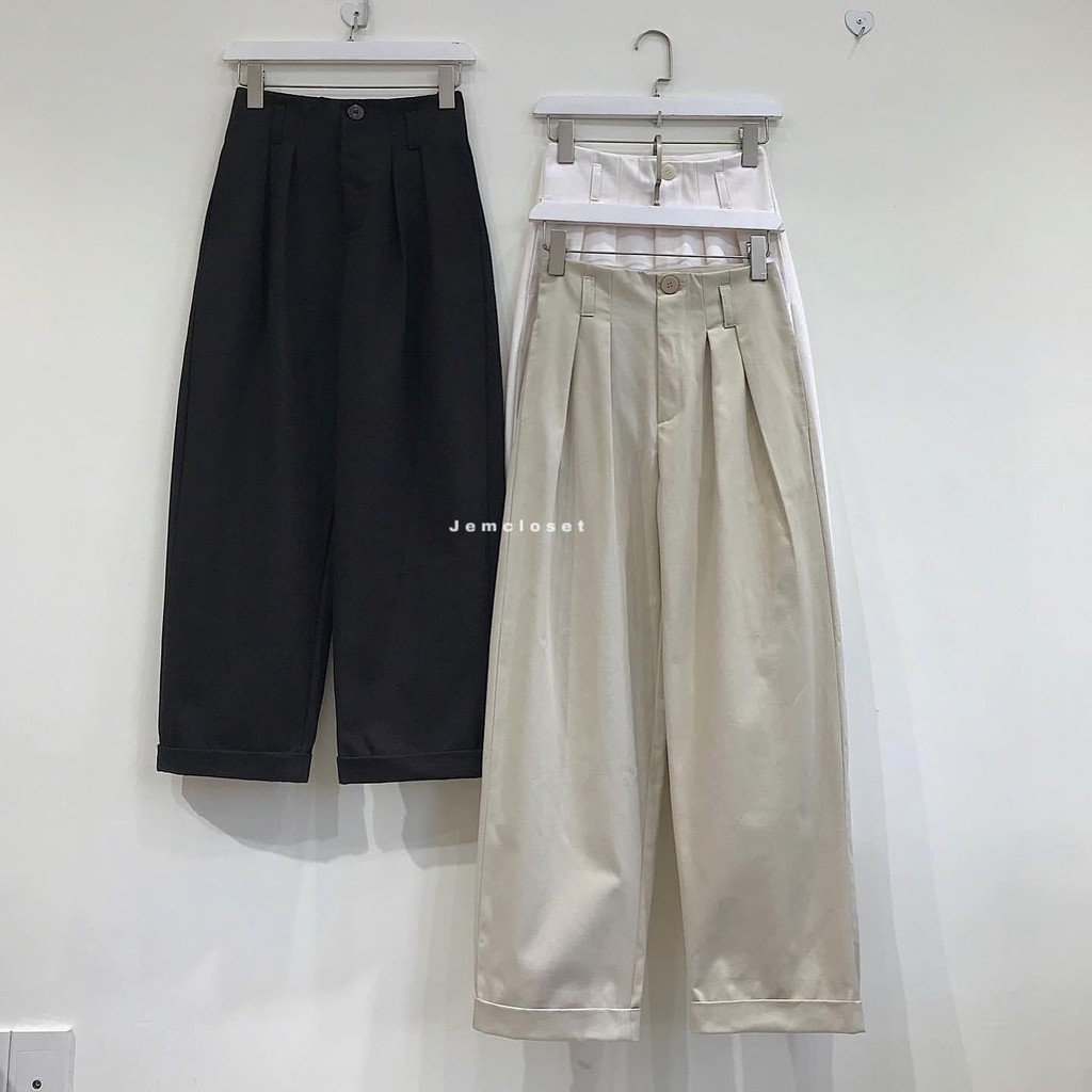 Quần Kaki Nữ Ống Rộng JEMCLOSET Cạp Cao Quần Baggy Nữ SPEA Chất Kaki Dày Phong Cách Công Sở Lên Form Siêu Tôn Dáng 2734
