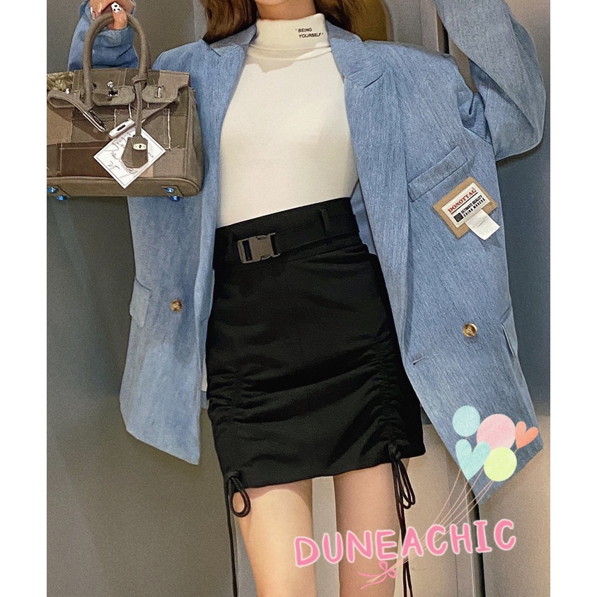 DUNEA Áo Thun Tay Dài Cổ Lọ In Chữ Thời Trang Cho Nữ