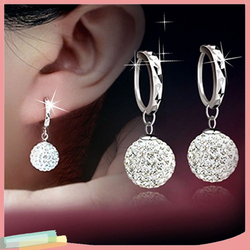 [LK] - - Bông Tai Đính Kim Cương Giả Hình Tròn Bằng Kim Loại Tinh Tế Cho Tiệc Tùng