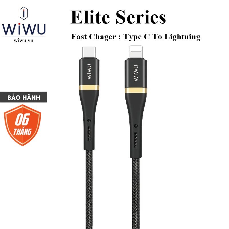 Cáp sạc nhanh 20W WIWU Elite cable Type C to Lightning cho điện thoại IP , Chống cháy nổ , chống gẫy