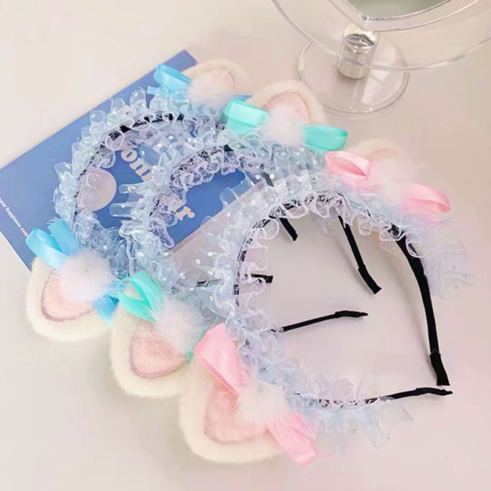 Băng đô thời trang kiểu tai mèo phối ren phong cách Hàn Quốc thanh lịch dành cho nữ