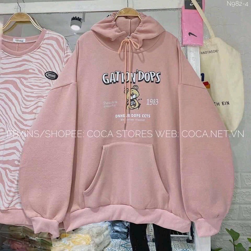 Áo hoodie nỉ bông hình gấu tay siêu bồng HANA75