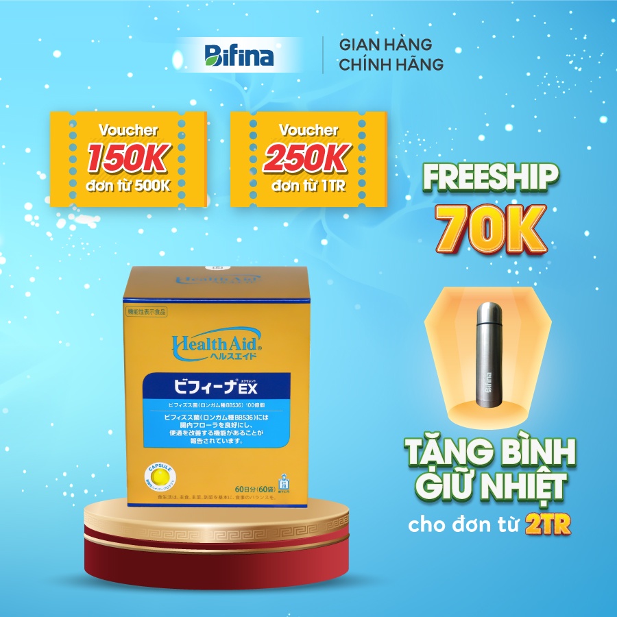 Men vi sinh Bifina Nhật Bản - Tăng Sức Đề Kháng, Hệ Miễn Dịch, Loại EX, Hộp 60 gói