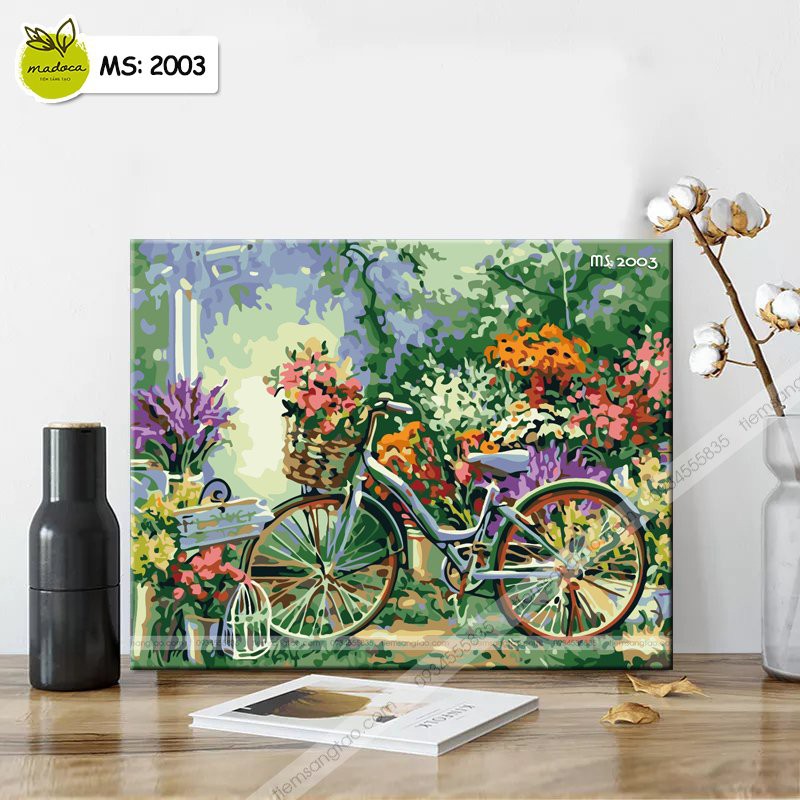 Tranh Tô Màu theo số xe đạp và sắc hoa T2003