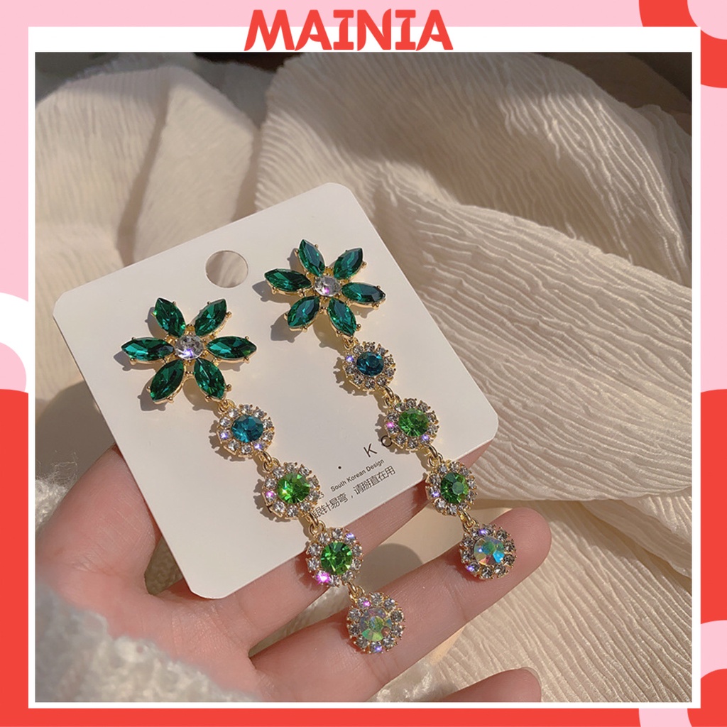 [Cao Cấp Bao Đẹp] Bông Tai Hình Hoa Đính Đá Màu Xanh Lục Bảo Cao Cấp Siêu Sang Chảnh Mainia Shop
