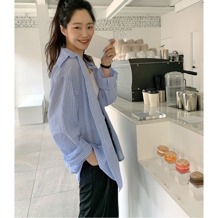 Áo Sơ Mi Nữ Kẻ Đuôi Tôm Kẻ Xốp Trơn Vải Xốp - Ao somi dài Tay dáng Thụng - AAG99 - SM003