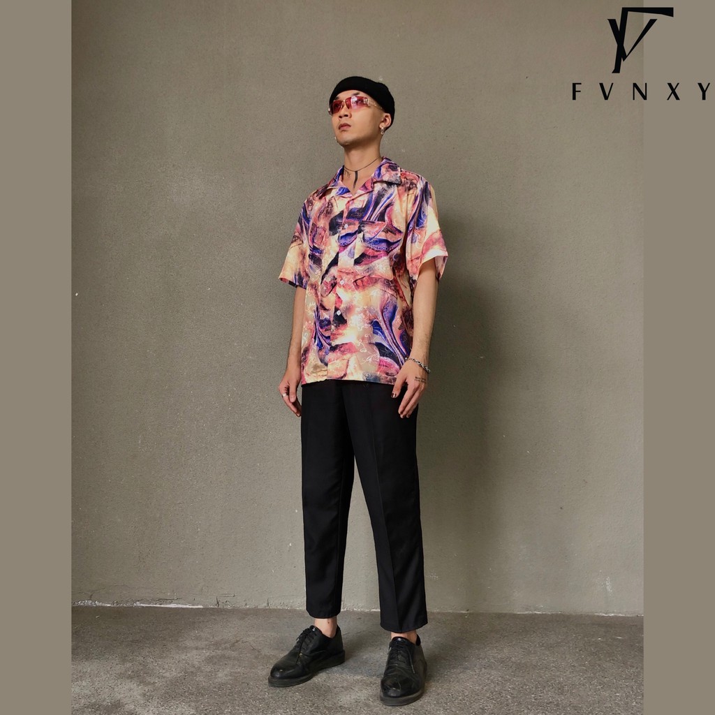 Áo Sơ Mi Ngắn Tay Unisex Form rộng FVNXY Hoạ tiết Lập Thể