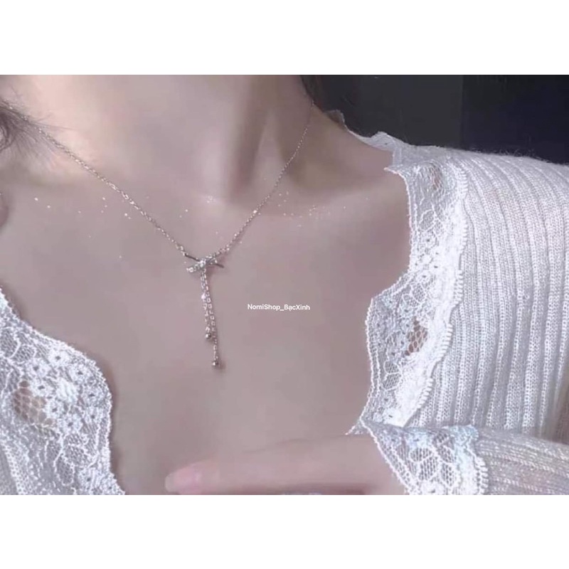 Dây chuyền bạc nơ mix điệu đà, nhẹ nhàng lấp lánh đầy tinh tế  Mainomi Shop Bạc Xinh