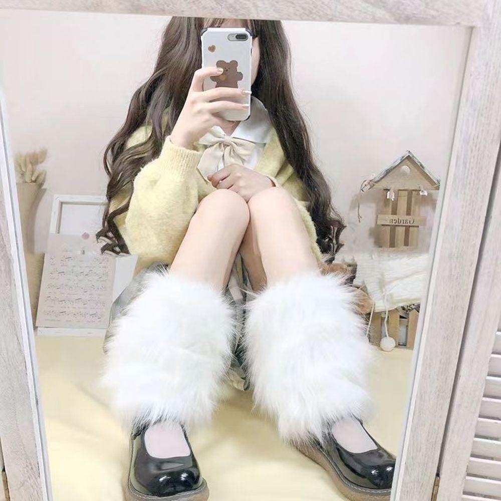 Vớ Dài Đến Đầu Gối Bằng Lông Giả Màu Trơn Giữ Ấm Mùa Thu Đông Phong Cách Harajuku Dễ Thương Dành Cho Bạn Nữ