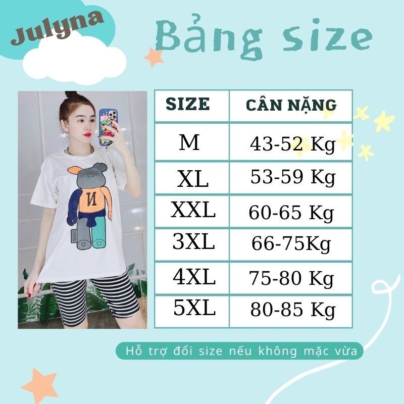 Đồ Bộ Nữ Set Bộ Lửng Thun Thêu Đồ Bộ Mặc Nhà Đẹp Bigsize JULYNA QL04 LỬNG SỌC GẤU