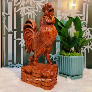 Tượng con gà trống cao 30 cm gỗ hương