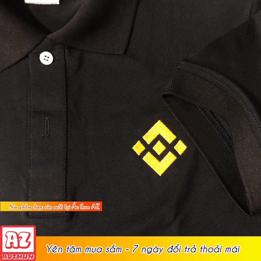 Áo thun polo nam cổ trụ thêu logo binance có BIGSIZE - Vải cá sấu cao cấp MT24