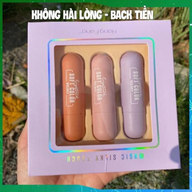 [HÀNG CHÍNH HÃNG] SET 3 Son Sáp Vỏ Tím Pastel Tình Nhân HENGFANG KING DC Lên Màu Chuẩn Bám Lâu Siêu Mới Lạ HOT