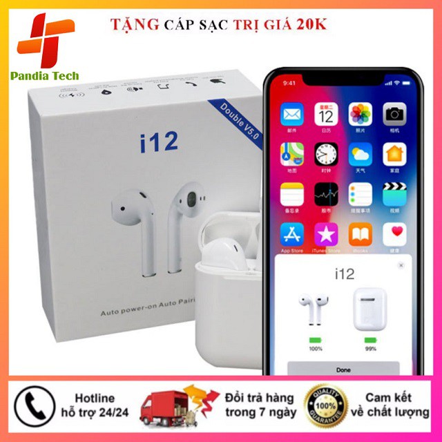 [BẢN CAO CẤP] Tai nghe Bluetooth không dây airpod i12 TWS điều khiển cảm biến âm thanh HIFI cho Android iOS