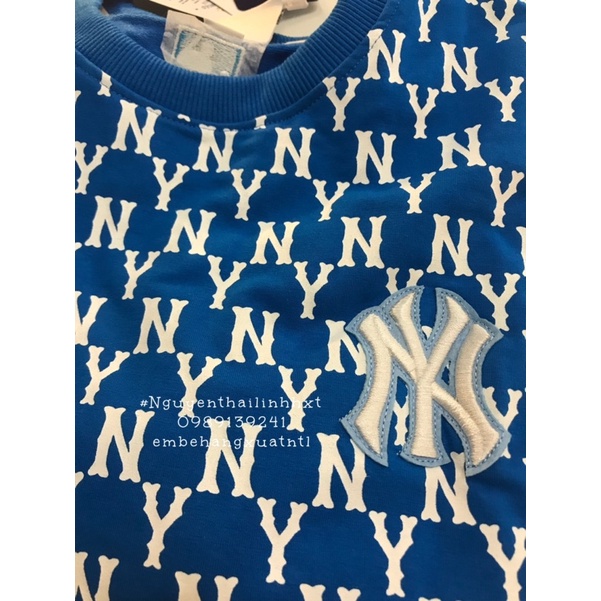 Áo thun nỉ sweater monogram NY MLB tay dài thun da cá | BigBuy360 - bigbuy360.vn