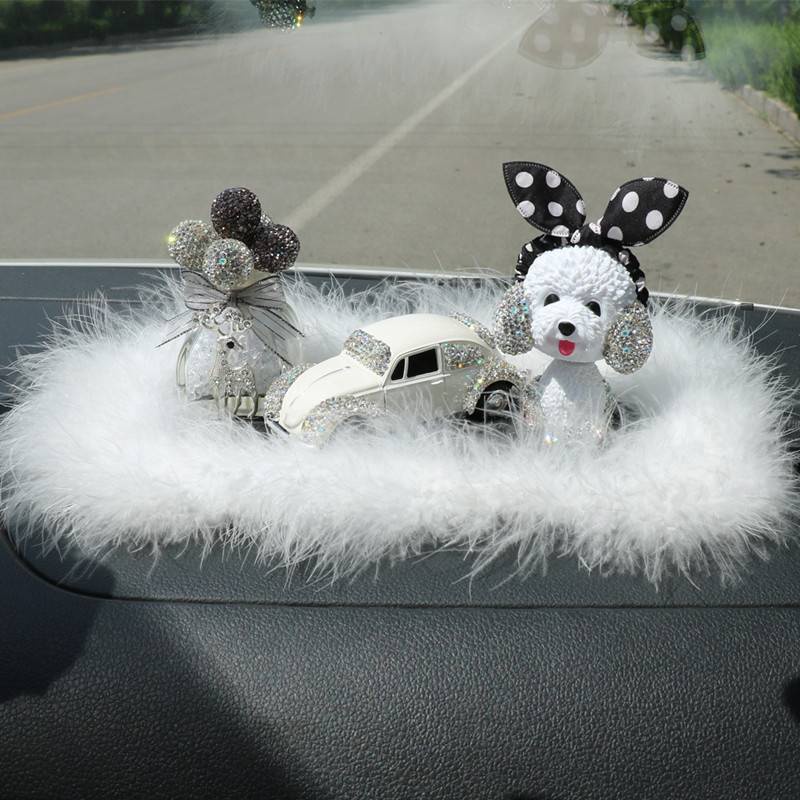 Set Chó Poodle Lắc Lư Đầu Đính Đá Dễ Thương Trang Trí Taplo Oto