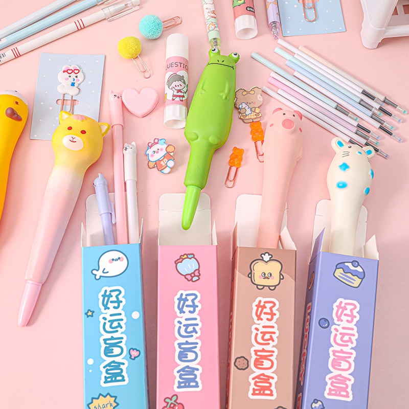 Hộp May Mắn Mù 1 Bút Giải Nén Ngẫu Nhiên + 1 ~ 2 Bút Gel + Món Quà Nhỏ Ngẫu Nhiên Cho Sinh Viên Hộp Quà Bất Ngờ Món Quà Dễ Thương Văn Phòng Phẩm Sáng Tạo