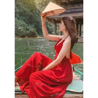 MAXI ĐỎ XẺ NGỰC CỔ YẾM