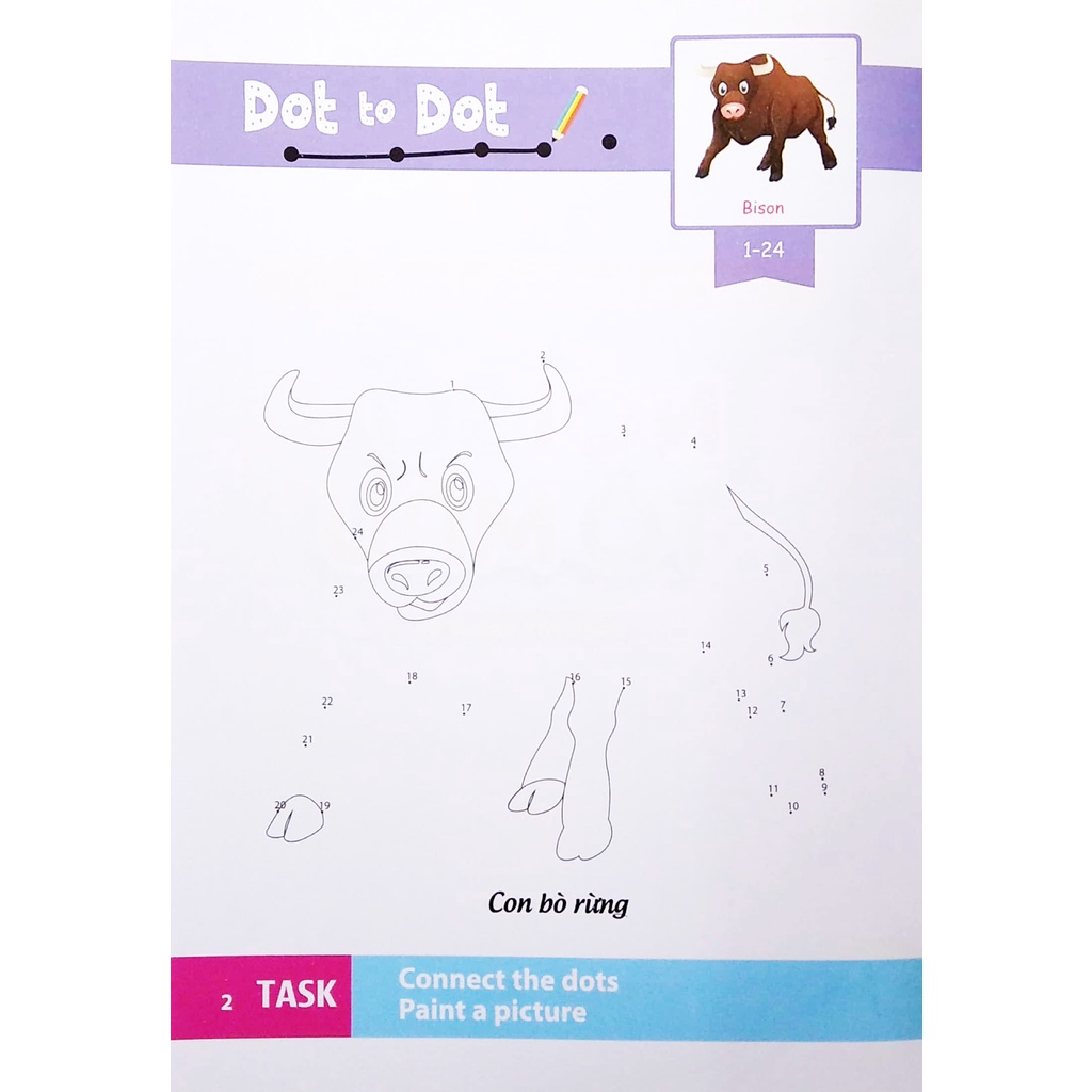 Sách Dot To Dot Coloring Book - Nối Số &amp; Tô Màu - Động Vật Hoang Dã