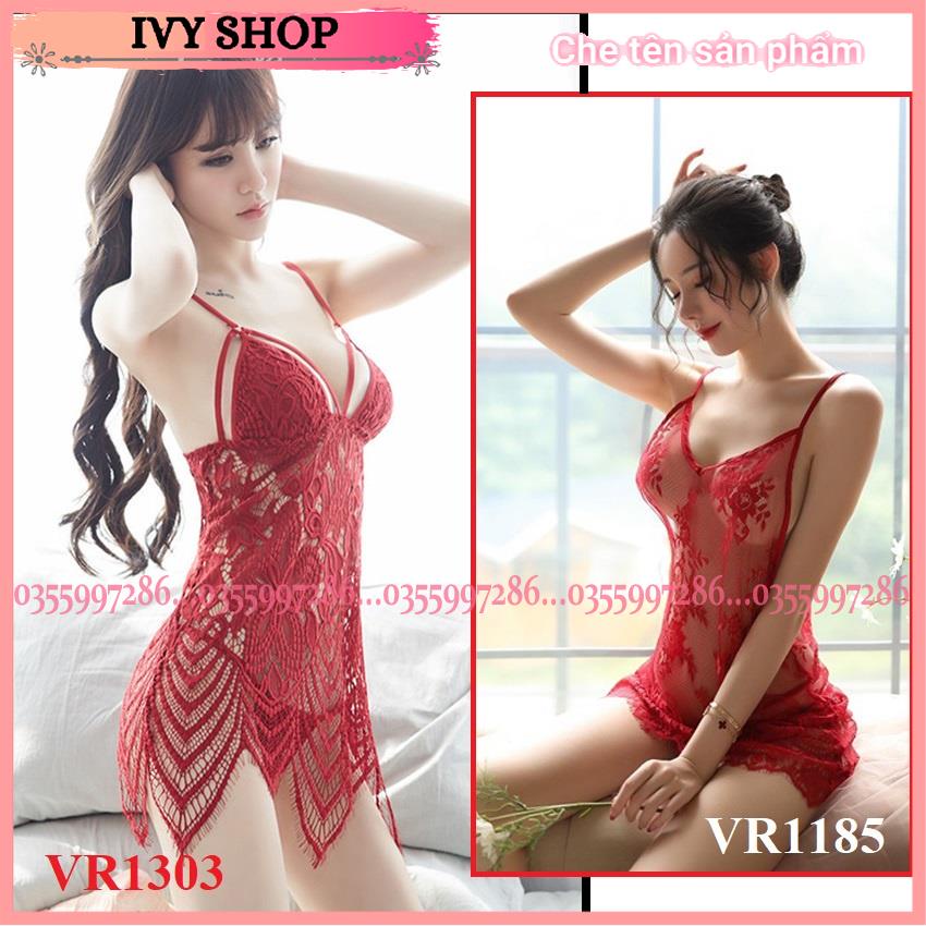 Váy Ngủ Nữ Ren Hai Dây Sexy Đầm Ngủ Xuyên Thấu Kèm Quần Lót Lọt Khe T - Vr1185 Vr1303 - Ivyshop