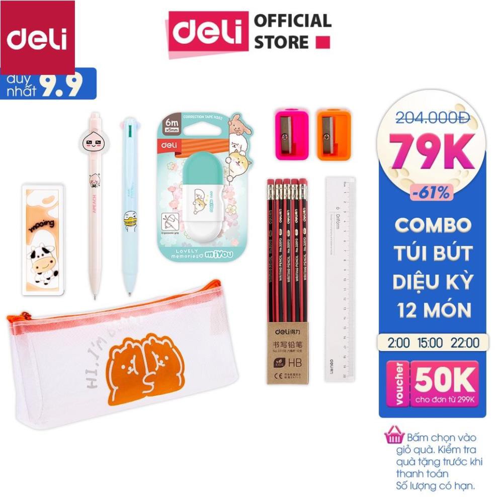 COMBO 79K Túi bút diệu kỳ Deli - Bao gồm 12 món sản phẩm đồ dùng học sinh khác nhau đầy đủ [Deli]