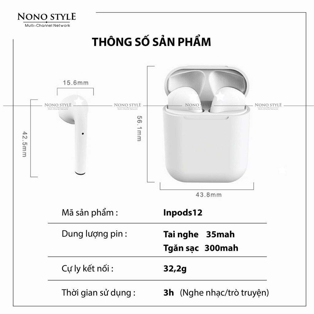 [LOẠI 1] Tai Nghe Không Dây Bluetooth Inpods 12 Simple - Âm Bass Mạnh - Chống Nước - Nhiều Màu - Chip Mới Nhất