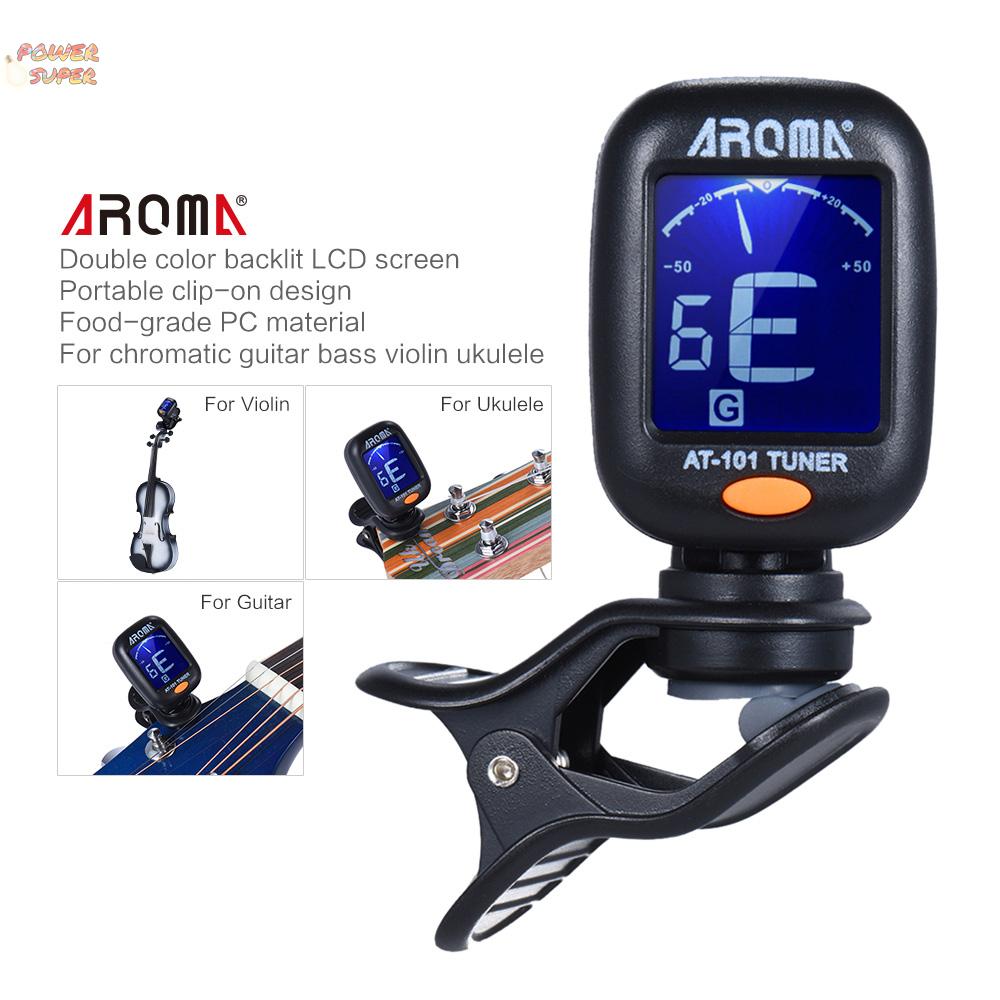 AROMA AT-101 Portable Mini Clip-on Digital Tuner with Foldable Rotating Clip High Sensitivity for Chromatic Guitar Bass Violin Ukulele