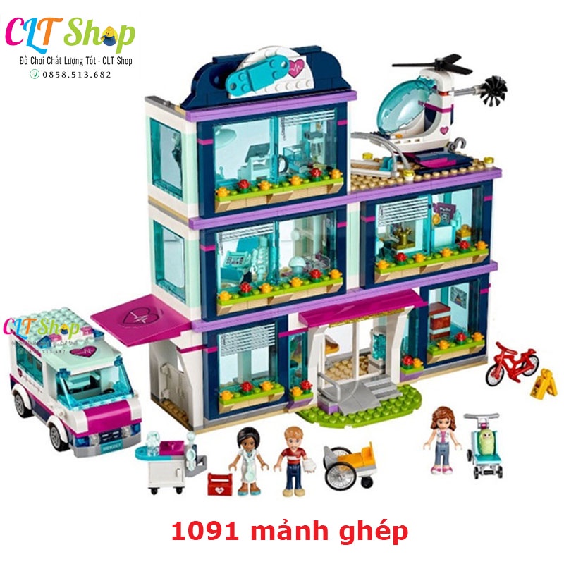 Đồ chơi lắp ráp xếp hình bệnh viện 3 tầng máy bay xe cứu thương cho bé gái CLTshop sx3028