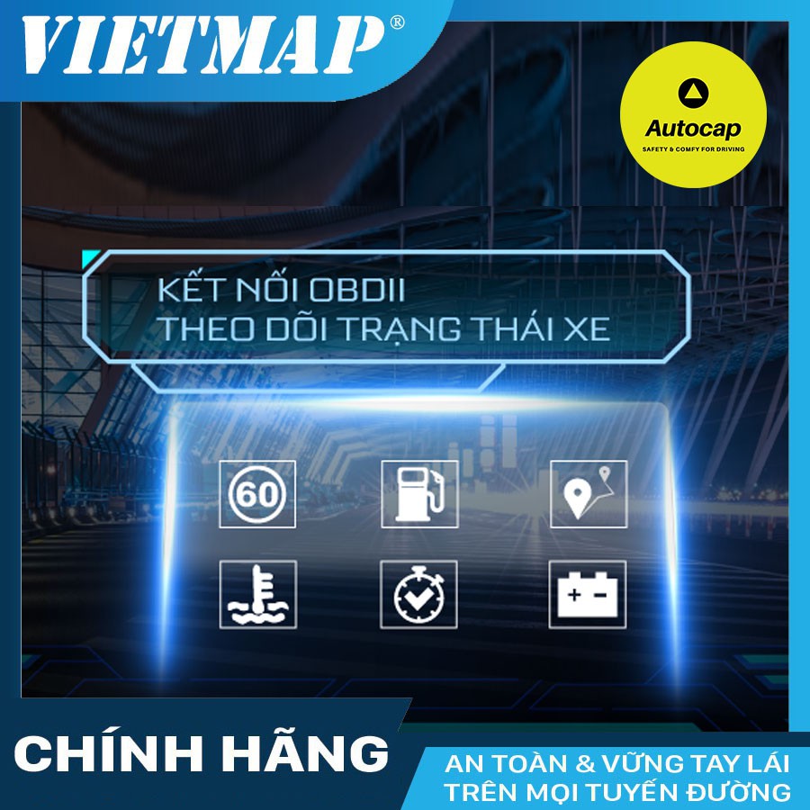 VIETMAP HUD H1AS Màn Hình Hiển Thị Thông Tin Xe Hơi có Cảnh báo thông tin giao thông dẫn đường và theo dõi áp suất lốp