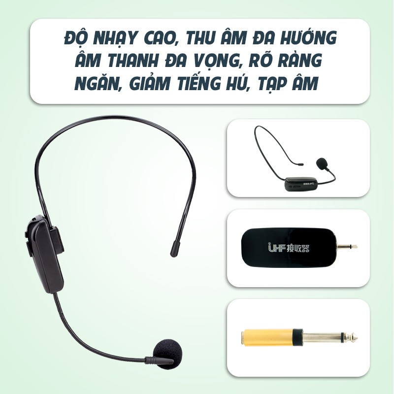 Bộ micro đeo tai không dây HX-006W, mic đeo tai trợ giảng, micro trợ giảng, dùng cho loa kéo, loa, sử dụng sóng UHF