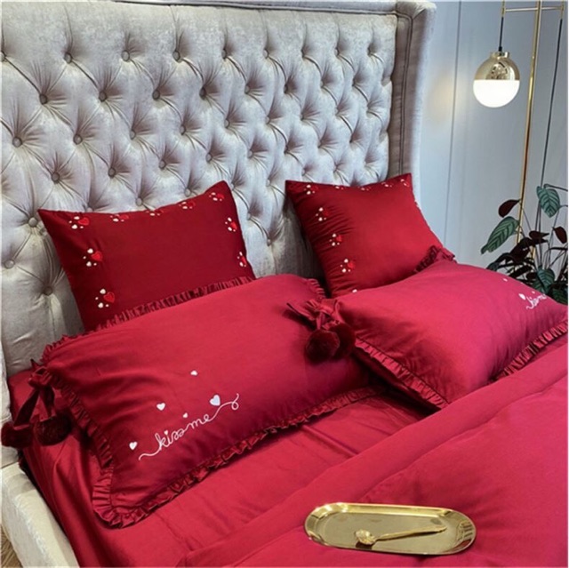 Bộ Cưới Lụa KISSME 7 món( tặng 1 trái tim có kèm ruột)