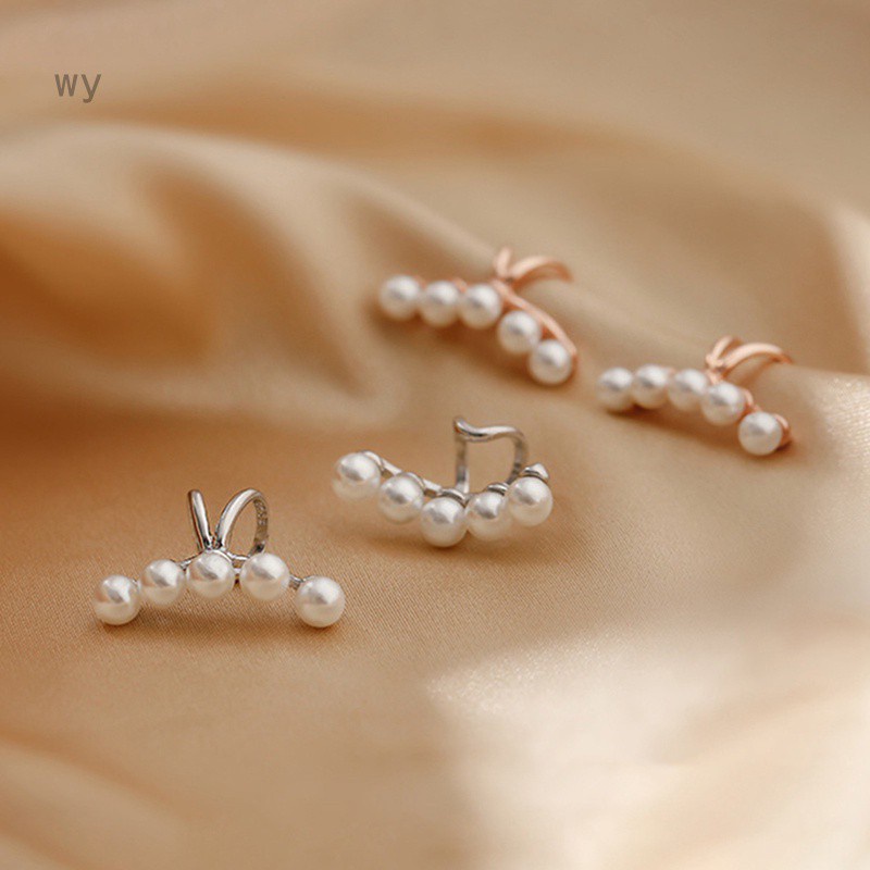 Cặp khuyên kẹp vành tai dạng còng tay/ chữ thập đính ngọc trai giả không cần xỏ lỗ cho nữ