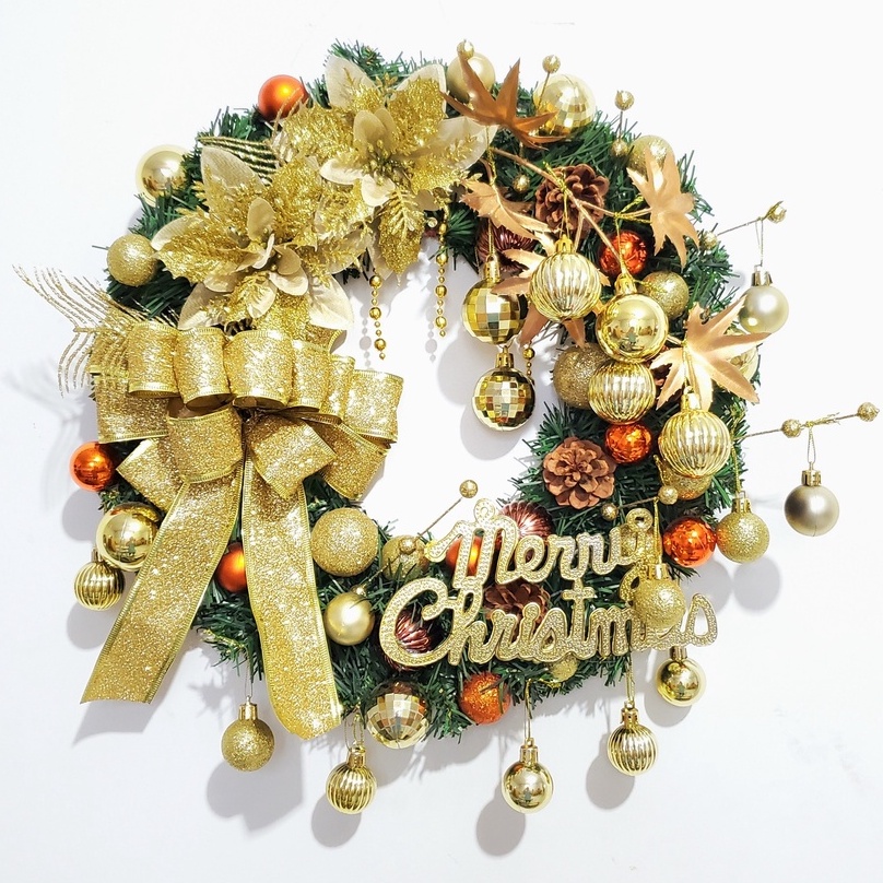 Vòng Hoa Trang Trí Noel D52 size 40cm Tặng Kèm Đèn, Vòng Nguyệt Quế Giáng Sinh